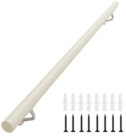 Escalera de madera antideslizante il barandilla de seguridad ajustable de 1 a 15 pies para escalones de interior/exterior, barra de soporte de pared, barra de apoyo resistente, color blanco (120 cm)