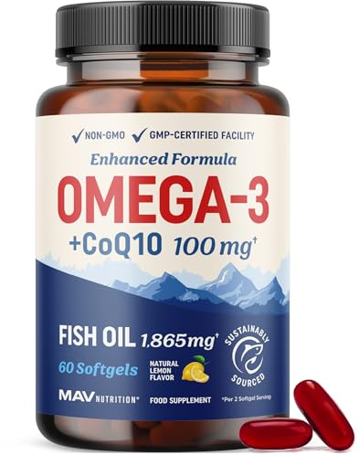 Omega 3 Fish Oil + Co Q10 | 1305MG Omega-3 with CoQ10 100MG for Heart Health, Cellular Energy, and Antioxidant Support | Co Q 10 + Omega3 | Coenzyme Q10 Fish Oil Supplements | Non-GMO | 60 Ct