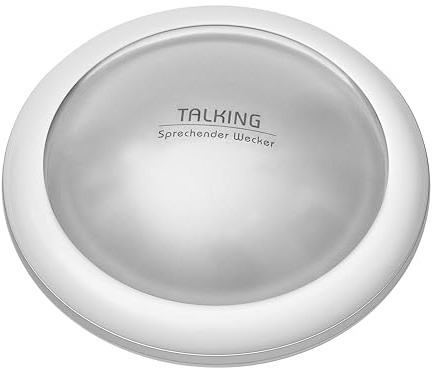 TFA Dostmann Sprechender Wecker mit Zeitansage TALK2, 60.2565, mit Funkuhr, Ansage von Wochentag/Datum, Alltagshelfer für Blinde, Sehbehinderte, in Deutsch, Lautstärke regelbar, Silber
