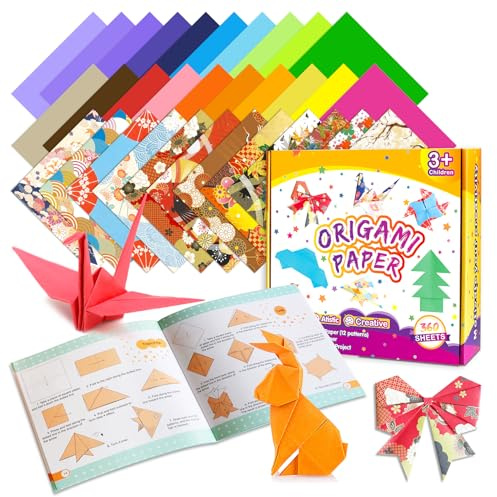 LIKYMO Origami Paper Set - Gifts for 6-12 Year Old Girls Boys, Origami Kit with 360 Sheets and Guiding Book, Arts and Crafts Origami Set for Kids