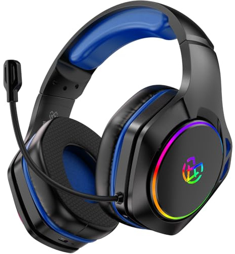 Tatybo Casque Gaming sans Fil, Casque avec Micro Bruit Environnemental, 7.1 Son Surround, Batterie de 35H, Transducteurs 50mm, Oreillettes Respirantes, Casque Gamer pour Ps5 PC Ps4 Switch, Noir-Bleu