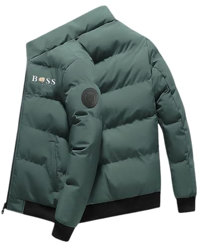 Moda Parka da Uomo, London Invernale da Giubbotto, Giacca a Vento Calda e Grossa, Outdoor Antivento Giubbotto Parka, Bos Logo, Unisex Abbigliamento per Esterni. Verde L