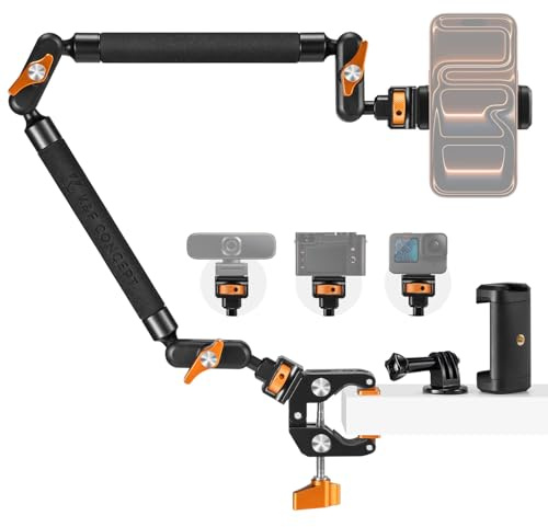 K&F CONCEPT Magic Arm Kit 22 con Morsetto, Braccio Magico per Telefono, Action Cam, Luce LED, Microfono