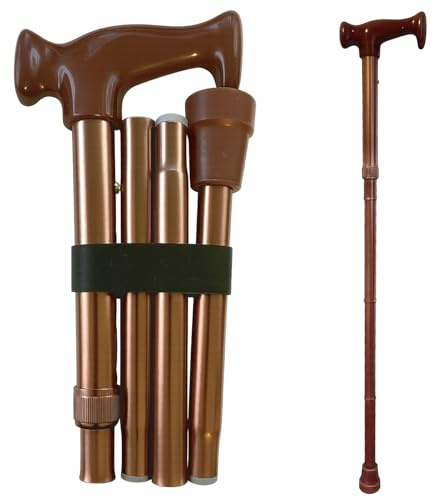DMI Adjustable Folding Cane with Ergonomic Handle, Lightweight, Sturdy and Support up to 250 pounds, Great for Travel, Walking Stick, Bronze