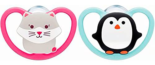 NUK Space Tetine pour bébé - 18-36 mois - Sucettes avec ouvertures extra-larges pour les peaux sensibles - Silicone sans BPA - Zèbre - Lot de 2