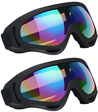 Vicloon Skibrille, 2 Stück Ski Snowboard Brille, UV-Schutz Goggle, Motocross Brille Helmkompatible, Anti-Fog Skibrille, Sportbrille für Skifahren Motorrad Fahrrad Skaten, Unisex