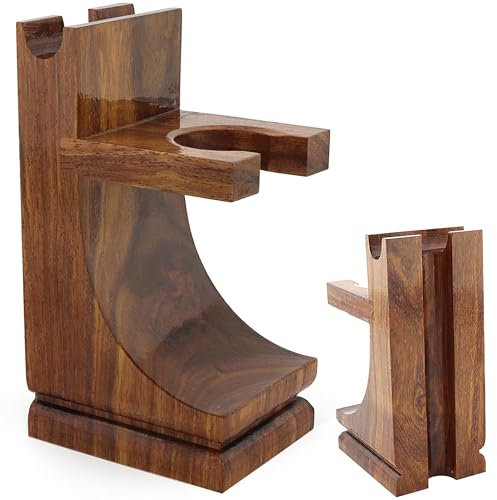 Support en bois de qualité pour rasoir et blaireau Finition noyer