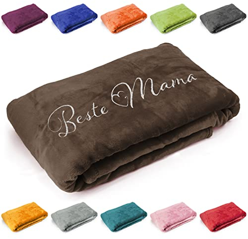 Deitert Kuscheldecke Beste Mama, Geschenk zu Muttertag, Geburtstag, hochwertig Bestickt, 200cm x 150cm extra weiche und gemütliche Sofadecke/Wohndecke, hochwertiges Fleece (Dunkelbraun)