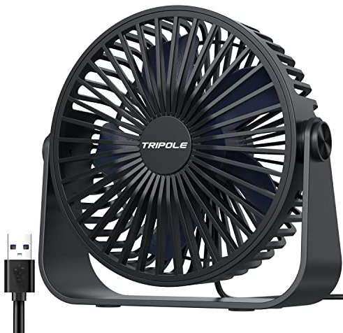 TriPole USB-Tischventilator, 3 Geschwindigkeiten, Luftstrom, Mini-Tischventilator, 360°-Drehung, tragbarer persönlicher Ventilator für Büro, Schlafzimmer, Outdoor-Camping, 1,5 m Kabel, schwarz