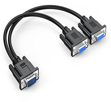 UKYEE VGA Splitter Cable Dual VGA Monitor Y Cable 1 Male to 2 Female Adapter Converter Video Cable for Screen Duplication - Does NOT Show Separate Displays (No Screen Extension)