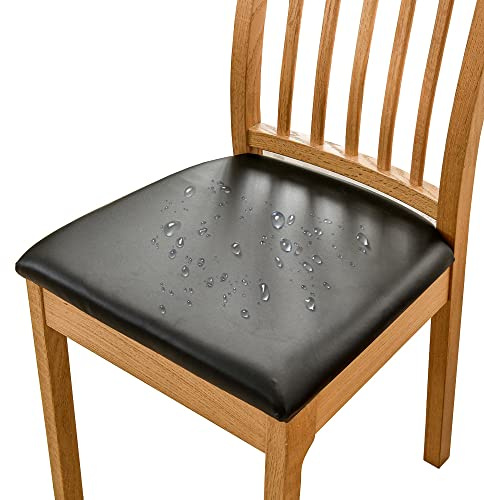 Bestenrose Dining Chair Covers for Set of 4 Waterproof Seat Slipcover PU leather Seat Covers for Dining Room kitchen Chairs Removable Chair Seat Cushion Cover with Fixing Buckle