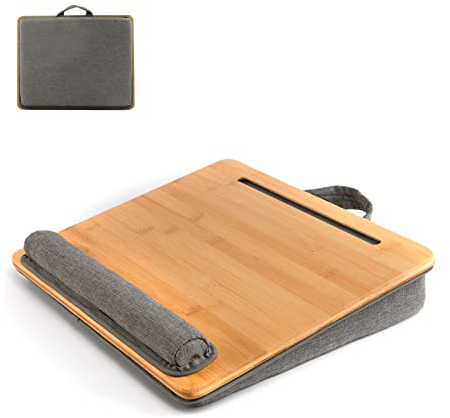 SUMISKY Knäskrivbord – bärbart laptopbord med bambu plattform telefonhållare kudde halkskydd stopp på säng och soffa (M(42 x 34 cm)