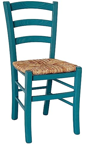 Silla de madera venecia turquesa con asiento de paja de arroz
