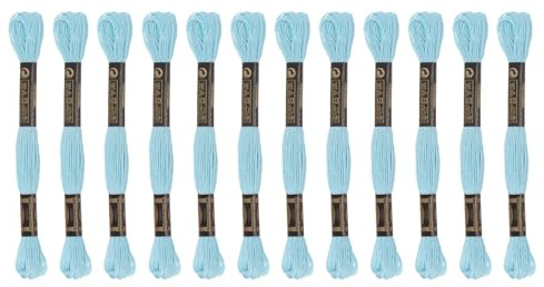 Sourcing karta 12 trådar broderigarn à 8 m av egyptisk långfiberbomull för broderiprojekt, armband, ljusblå