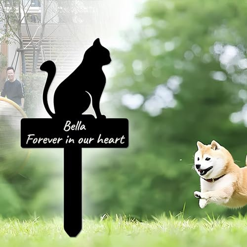 MuMiY Custom Dog Cat Memorial Garden Stake, Personalized Pet Memorial Grave Marker, Metal Pet Memorial Stake Dog Cat Memorial Sign, Customized Pet Plaque Burial Stake for Garden Yard Decor