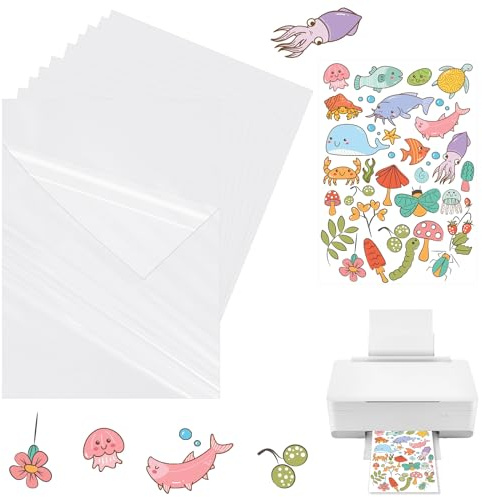 VMUTGA 30 Hojas Papel Adhesivo Imprimible, 100% Transparente Vinilos Adhesivos Imprimibles A4 Vinilo Imprimible Etiqueta Adhesivo Impresoras Papel Pegatina para Impresoras de Inyección de Tinta