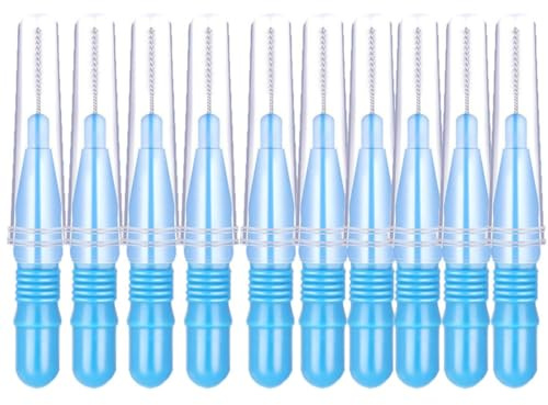 Cepillos interdentales, cepillos dentales, cepillos de hilo dental, cabezal de hilo dental con cabeza de palillo, cepillo de higiene dental bucal, herramienta de limpieza de dientes (azul/10 piezas)
