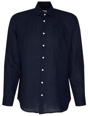Seidensticker Camicia da Uomo Business, vestibilità Normale, Morbida, Colletto Kent, Maniche Lunghe, 100% Lino, Blu, 43