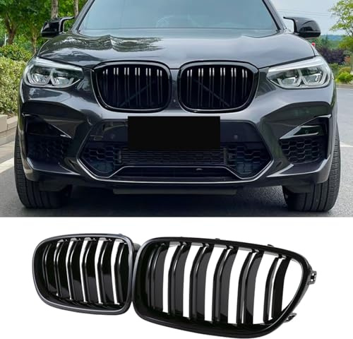 Haoyijiahui G01 Riñones Negro Rejilla del radiador para BMW X3 G01 2018-2021 X4 G02 2019-2021 parrilla negra deportiva brillante doble puente (No es adecuado con sistema de control de viento)