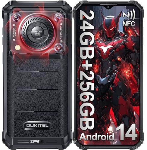 OUKITEL WP36 Pro Téléphone Portable Incassable Android 14, 24GO RAM +256GO ROM/1TO, Smartphone Incassable 10600mAh, 128dB Haut-Parleur, Écran 6.52, Telephone de Chantier 4G Dual SIM/13MP/GPS/NFC/OTG