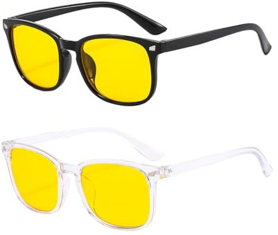 Domicubes 2 Pièces Lunette Anti Lumiere Bleue, Lunettes De Lumière Bleue Lunette Gaming Homme Femme Lunette Transparente Jaune, Anti éBlouissement, RéDuction De La Fatigue Et De La Fatigue Oculaire