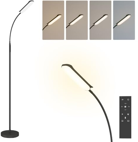 HOMCOM LED Floor Lamp Remote & Touch Control Stepless Dimmable Black | Standing Lamp, Colours Temperature & Brightness, 360° Adjustable Gooseneck, 1 Hour Timer, Memory Function, Living Room