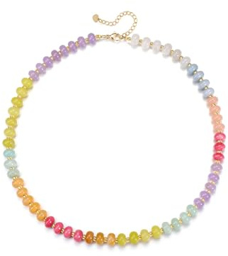 CrystalTears Crystal Gemstone Beaded Necklace for Women, Womens Colorful Boho Stone Bead Choker Necklace, Handmade Natural Crystal Stone Summer Beach Jewelry Gifts for Women Mom Christmas