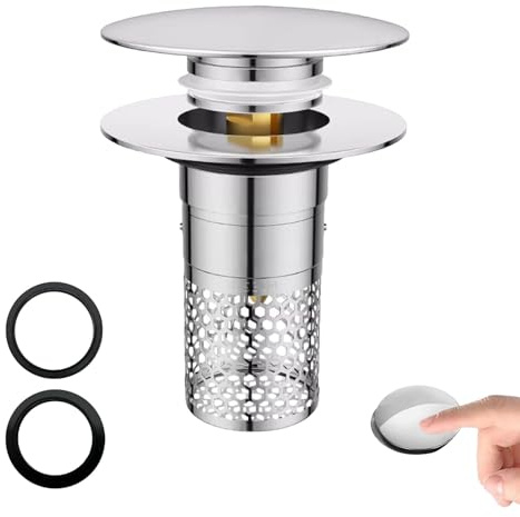 Yohuork Pop Up Drain Strainer, Stainless Steel Kitchen Sink Strainer Plug, Kitchen Sink Plug and Strainer, 34-40 mm Drain Plug with Hair Strainer, for Kitchen, Bathroom, Washbasin, Bathtub