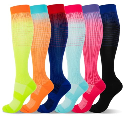 LEOSTEP Calze a compressione per uomo e donna (6 paia) Tubo lungo antiscivolo ideale per corsa, i viaggi da trekking e le calze di volo ﻿