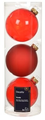 Kaemingk Weihnachtskugeln Glas 10cm 3er Set - große Christbaumkugeln Weihnachtsbaumkugeln für Weihnachten - Christbaumschmuck & Weihnachtsbaumschmuck - Weihnachtsrot transparent