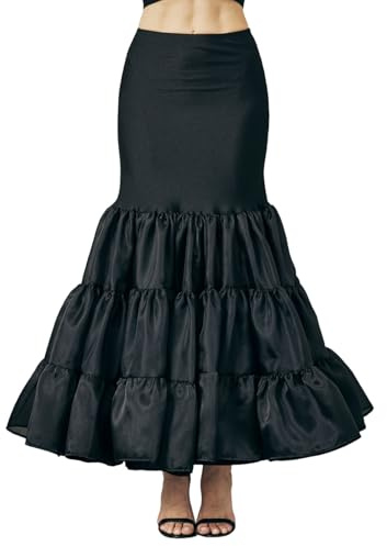 BEAUTELICATE Jupon De Robe Sirène Fishtail Crinoline à Volant de Femme sans Cerceaux pour Robe de Mariage Mariée Soirée Cérémonie Petticoat Rockabilly Long Noir, M