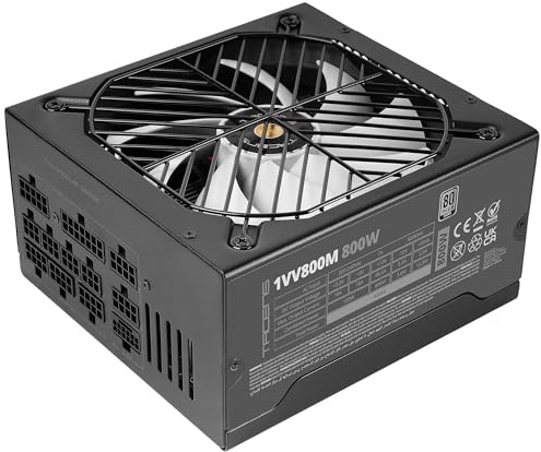 Tacens VALEO V 800M, Alimentatore ATX 3.1 800W, 10 Anni di Garanzia, 80Plus Silver, Ventola AI2-RPM FDB 140mm, Condensatori Giapponesi 105°C, Cablaggio Modulare, PCIe 5.1 e 12V 2x6, Nero
