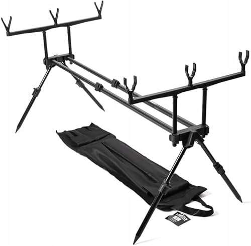 NECO Line Pro X Duo Rod Pod Karpfenständer für 3 Ruten – höhenverstellbar 27,5–55 cm, teleskopisch 65,5–115,5 cm, Aluminium – inkl. Tasche – Schwarz