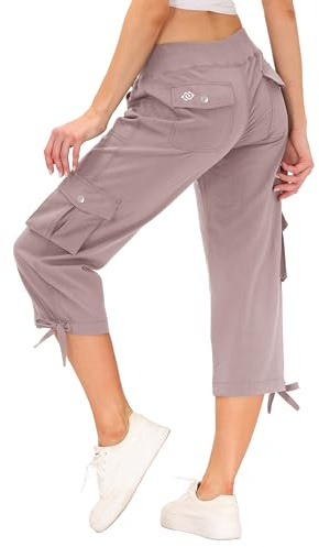 MoFiz Pantalones 3/4 Mujer Verano Pantalones Piratas Cargo de Senderismo y Viajes Pantalon Capri Informales de Moda con 6 Bolsillos Rosa Talla S