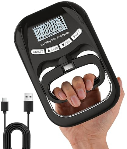 XTYMBH Entraîneur de force de préhension de 180 kg, dynamomètre électronique rechargeable, testeur de force de préhension numérique avec écran LCD, dynamomètre réglable pour la force