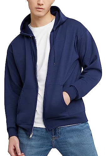 Hanes Men's Hoodie, EcoSmart Fleece Zip-Front Hooded Sweatshirt, Cotton-Blend Fleece Hooded Sweatshirt, Mid-Weight Zip-Up, Navy, X-Large