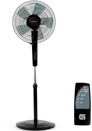 Grunkel - FAN-G165TNG - Ventilador de pie con temporizador hasta 60 min, 3 velocidades y altura regulable - 50W - Negro