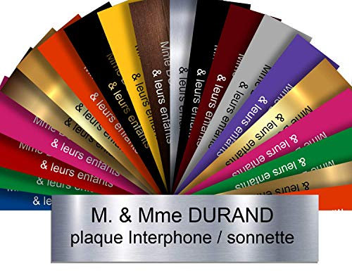 Plaque Interphone Sonnette Personnalisable De 1 À 2 Lignes – Nom Gravé – Adhésive PVC – 6 x 1,5 cm (Gris Alu Métallisé)