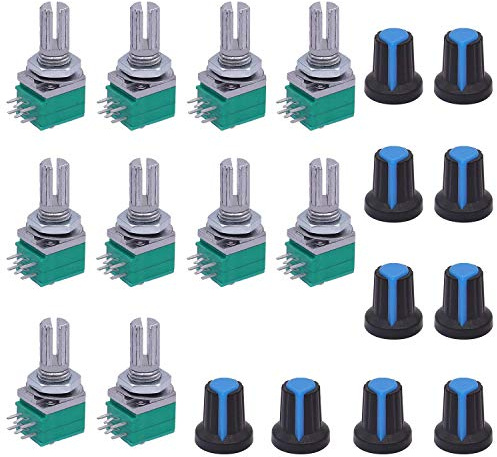 TWTADE 10Pcs Single Linear Rotary Seal Amplifier Potentiometers Type 5k,10K,20K,50K,100K（Each 2）Ohm Knurled Shaft 6Pin RK097N-6-5k-100k
