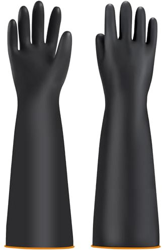 Guanti di Gomma Resistenti Acida da Uomo-Guanti per Prodotti Chimici Industriale per Guanti-Guanti da Laghetto, Guanti in Lattice Neri di Sicurezza a Gomito, Solo una Taglia, 55 cm