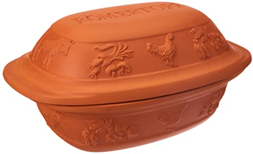 Römertopf Rustico Bräter unglasiert, Naturton 3 Liter, ca. 33,5 x 25 x 18 cm, fettfreies Garen für bis zu 4 Personen, geeignet für Backofen und Mikrowelle, spülmaschinenfest, UR-Römertopf