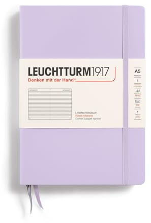 LEUCHTTURM1917 365482 Notebook Medium (A5), Hardcover, 251 Numbered Pages, Lilac, Ruled