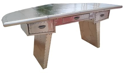 NauticalMart Aviator Executive Fighter Jet Wing Desk Polished Aluminum Home Office Furniture (78 Inches)