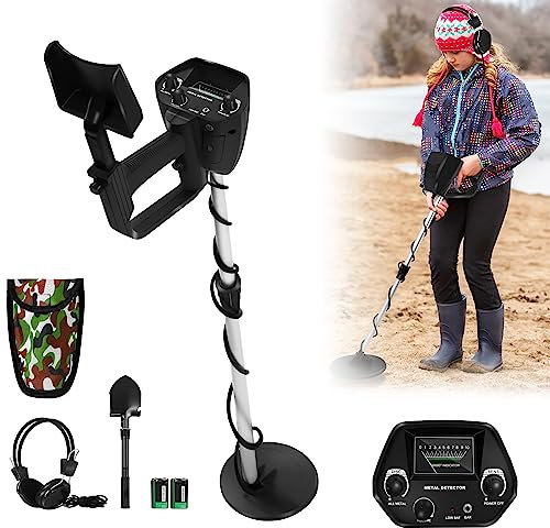 YARDIN Metalldetektor Kinder Metalldetektoren Metallsuchgerät, Höhe und Volumen einstellbar, wasserdichte Suchspule, All-Metall Funktion und Erkennungsfunktion, mit Kopfhörer, Spatel, Batterien