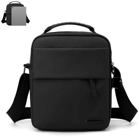 Minicloss UmhäNgetasche Messenger Bag,Wasserdicht Herren Schultertaschentragbar UmhäNgetasche Mit Doppellagige Fronttasche,Wasserdicht Schultertaschen Mit Diebstahlschutztasche Hinten(Schwarz)