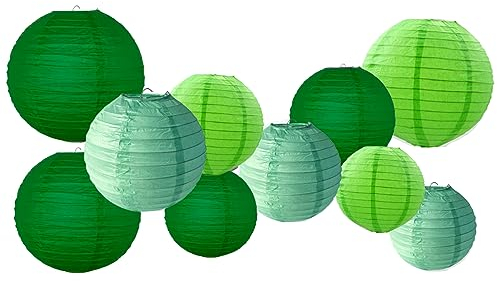 GAKA FAVOR 10er Papier Lampions Set Grün, Hängedekoration Papierlampions Deko, Papier Laternen für Hochzeit,Taufe,Geburtstag,Kommunion,Valentinstag Muttertag Party Deko