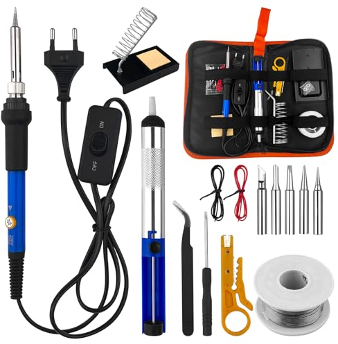 WinGluge Soldadores de Estaño, Kit de Soldador EléctricoTemperatura Ajustable 200-450°C, Soldador de Estaño con Interruptor ON/OFF, 5 Puntas, Para Reparaciones Eléctricas, Aficionados al Bricolaje.
