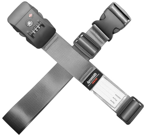 Cinghia trasversale per valigie da 20“-28” con chiusura a combinazione a 3 cifre approvata da TSA Ampie cinghie regolabili Accessori da viaggio, grigio