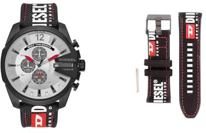 Fossil Men's Mega Chief Nylon Watch and Replaceable Leather Strap, Black Set
