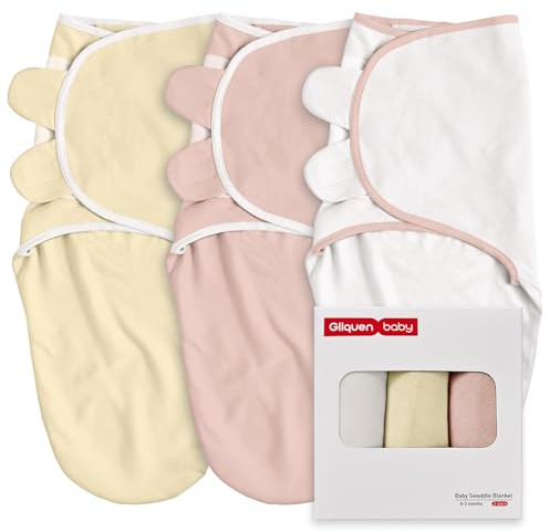 GLLQUEN BABY Baby inbäddningskläder för nyfödda från 0-3 månader, Oeko-tex100, 100% andningsbar ekologiskt bomullsduk, inbäddningsfilt, 3-pack (persikrosa)